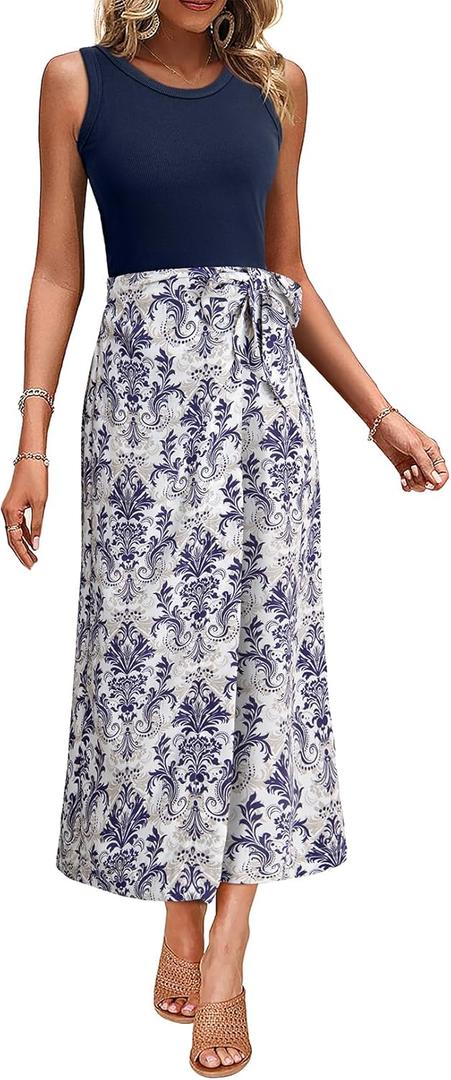 Dokotoo 2 Piece Sets for Women Summer Sleeveless Tank Tops and Boho Tie Knot Elastic Waist Midi Skirt Set (XXL)
