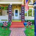 YEAHOME 4th of July Decorations Outdoor, 22.4" Set of 2 Red White Blue Metal Flowers Decorative Garden Stakes for Memorial Day Decorations, Yard Signs Patriotic Decorations for Garden Lawn Porch