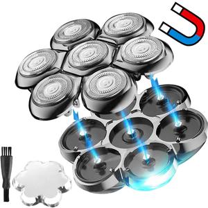 Universal Magnetic 7 Blades Head Shaver Replacement Heads Compatible with Freedom Eagle Shaver, Compatible with mainstream shaver brands Universal replacement heads (7 Silver)