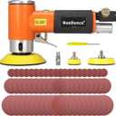 1/2/3 Inch Mini Random Orbital Air Sander Kit Industrial Grade Pneumatic Sander for Auto Body Work with 60 Pcs 1"2"3" Hook & Loop Sanding Discs for Metal & Woodworking