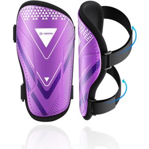 Shin Guards Soccer Kids Youth, CE Certified Airsfish Shin Guard Protection Gear for Boys Girls Teenagers High Impact Resistant Breathable Comfortable 1 Pair (X-Small, Purple)