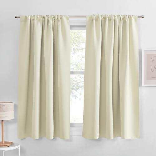 PONY DANCE Beige Room Darkening Curtains for Bedroom,Rod Pocket Thermal Insulated Backdrop for Teenagers Bedroom Dorm, Thick Durable Privacy Window Shades, W 42 x L 63 inches, 2 Panels
