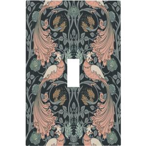 Rougui Decorative Switch Plate Covers William Morris Green Plant Boho Leaf Pink Peacocks 1 Gang Wall Plate Single Toggle Light Switch Cover Plate Jumbo Electrical Switchplate Receptacle Faceplate