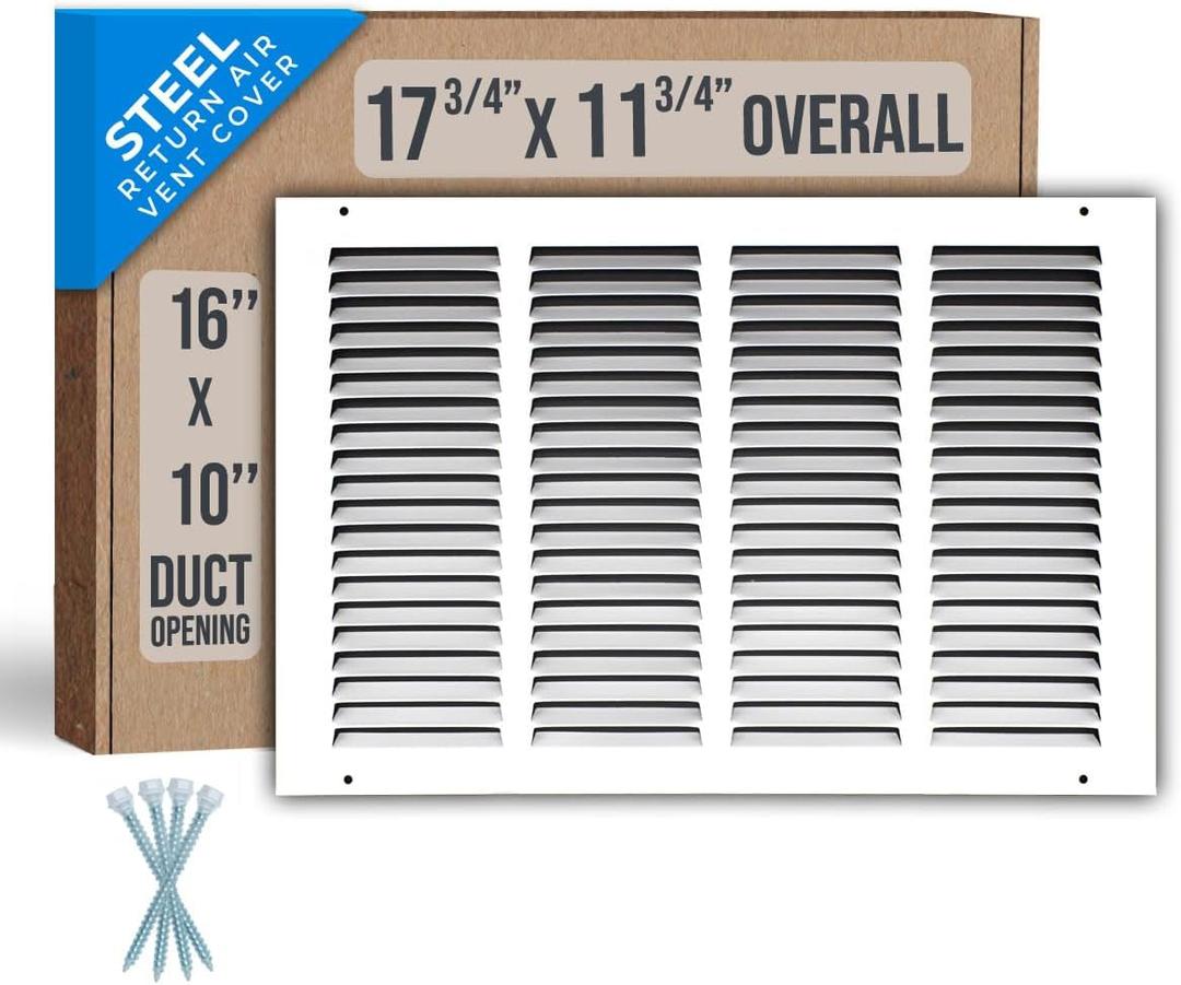 Fits 16x10 Duct Opening | Steel Return Air Grille by Handua | Vent Cover Grill for Sidewall and Ceiling | White | HVAC Cold Air Intake Grille | Outer Dimensions: 17.75"W X 11.75"