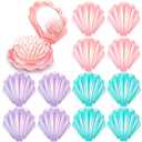 Meanplan 12 Pcs Mermaid Party Favors Shell Hair Brush with Mirror Foldable Mini Travel Pocket Hair Brush Compact Makeup Comb for Women Girls Valentines Day Birthday Gifts(3 Colors)