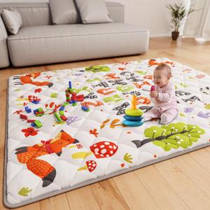 Baby Play Mat 71" X 59" Playpen Mat Upgraded Thicken Baby Floor Play Mat Non-Slip Cushioned Crawling Mat Waterproof Activity Playmats for Babies Toddlers Infants (71X59, Letter Fox)