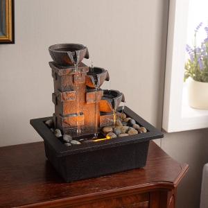 GOSSI Home Dcor Imitation 3-Tier Stone Wall Tabletop Fountain Many Natural River Rock Office Relaxing Desktop Zen Waterfall Meditation Tabletop Fountain LED Lights Fountain Christmas Decorations