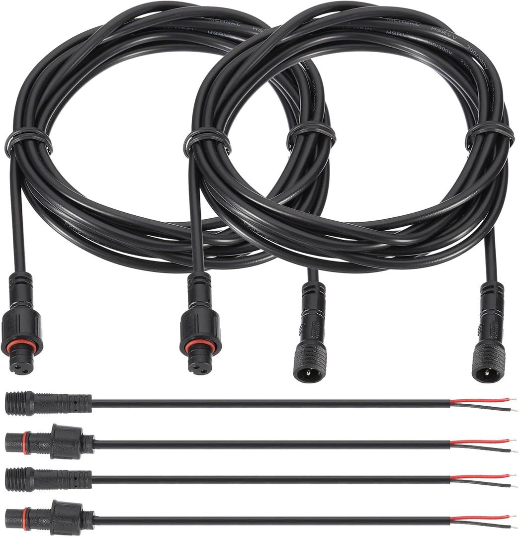 PATIKIL 9.84Ft 2 Pin Extension Cable Wire, 2 Set 22AWG Waterproof IP67 Extension Cord with 7.87" Male Female Connector kit for Boat Car Truck Indoor/Outdoor Solar LED Strip Light, Black