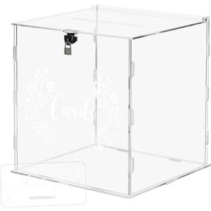 Clear Wedding Card Box with Lock, Acrylic Gift Card Box for Wedding Reception, Money Post Gift Boxes Holder with Lock and Thank You Sign for Party Reception Anniversary Bridal Baby Shower Decorations