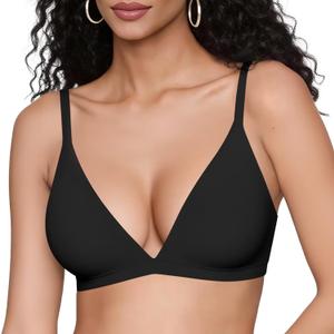 Vertvie Womens Wireless Triangle Bralette Plunge Unlined Seamless Bras No Underwire Sexy Comfortable Unpadded Everyday Bra (Small, Black)