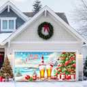 HOMETITUTE Christmas Garage Door Banner 13x6ft Merry Christmas Lighthouse Beach Beer Backdrop Banners for Outside Indoor Winter Door Cover Garage Wall Covering for Party Garage Decorations