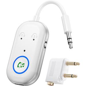 Bluetooth Transmitter Receiver, 3.5MM to Bluetooth 5.3 Transmitter, 2 in 1 Airplane Adapter for Headphone, TV, Airplane, Home Stereo, Speakers, Headphone, Car, Dual Connection (White)