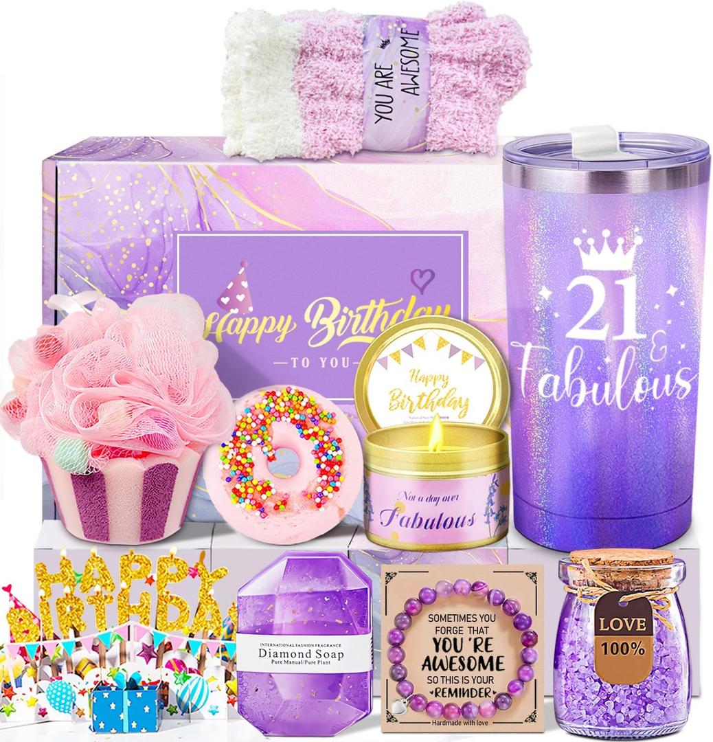 21st Birthday Gifts for Her, Happy 21st Birthday Gifts for Women, 21 Years Old Gift Baskets for Daughter Sister Niece Granddaughter Best Friends Female Girlfriend Coworker Bestie, 21 Fabulous Gift