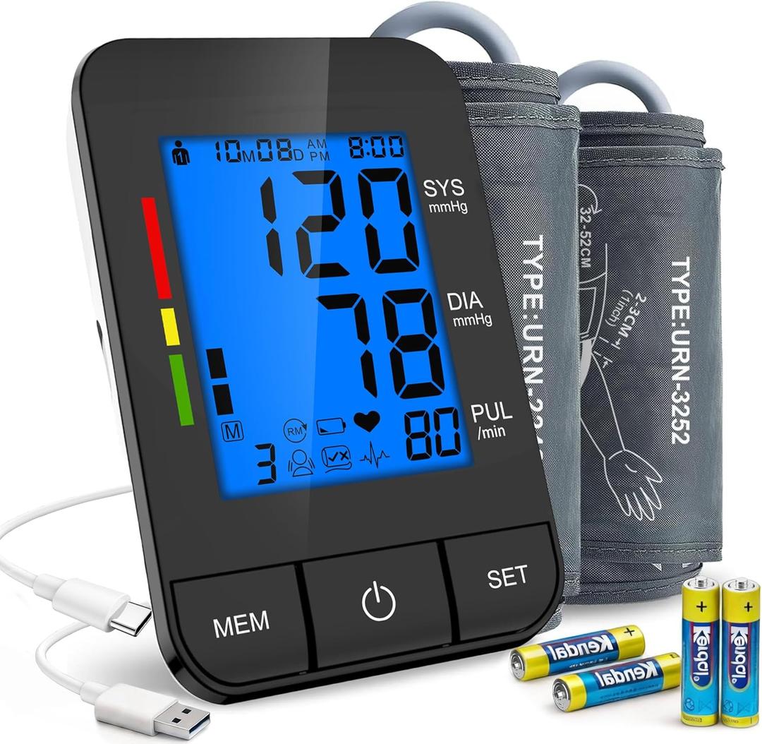 Automatic Upper Arm Blood Pressure Monitor for Home Use with 9-17in & 13-21in L/XL/Extra Large BP Cuff, Accurate Measurement Guidance, Portable Fit Big Arms