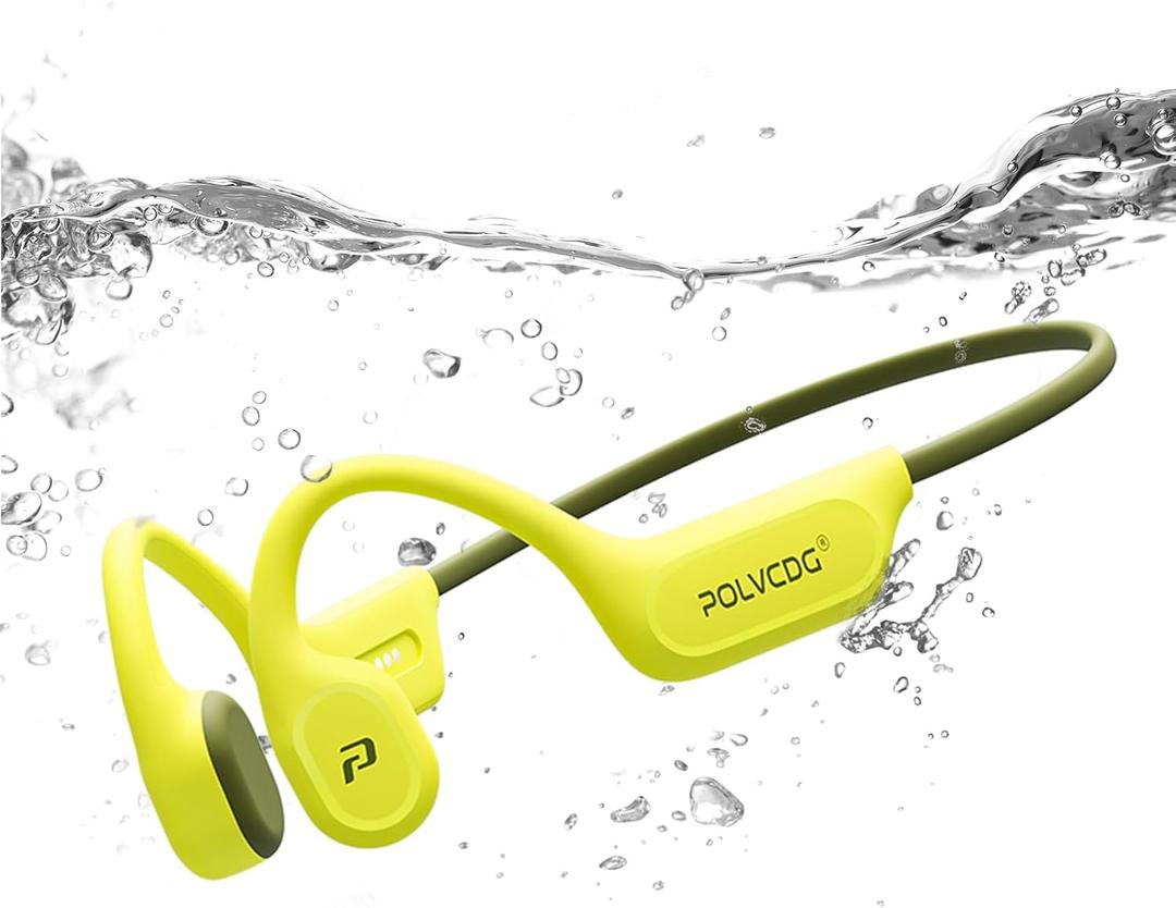 Swimming Headphones,IPX8 Waterproof Bone Conduction Headphones,32GB Memory Open Ear Headphones with Mic, Wireless Bluetooth Earphones Underwater Sport Earbuds for Running Workout Cycling (Green)