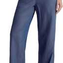 Womens Wide Leg High Rise Jeans Elastic Waist with Drawstring (Large, Dark Blue)