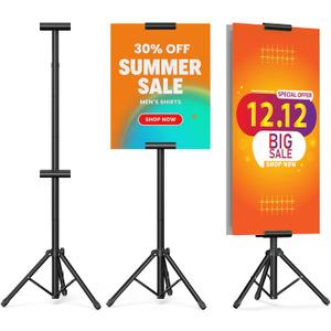 Poster Stand Banner Stand Poster Board Stand Foldable Floor Standing Sign Holder Adjustable Height Up to 88" Double Sided Tripod Retractable Banner for Wedding, Restaurant , Business, Supermarket Indoor Outdoor Poster (suitable for hard posters) (1 Pack, black)