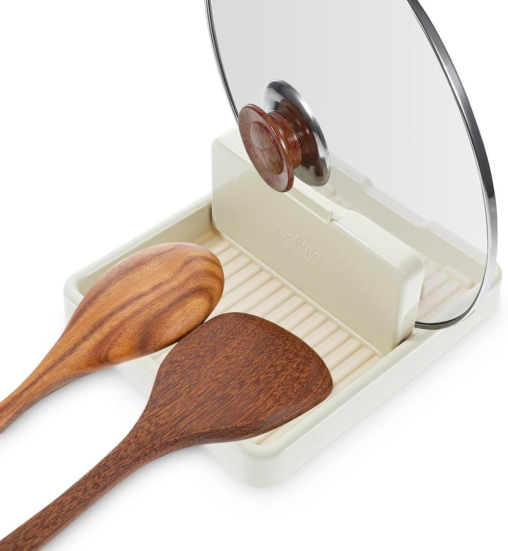 Dimeho Spoon Rest with Lid Holder Pot Lid Holder Lid and Spoon Rest Holder for Kitchen Counter Foldable Pan Lid Organizer Stand Perfect for Placing Spoons Pot lids Kitchen Gadgets Cooking Accessories