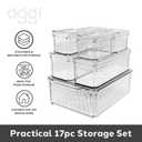 OGGI 17 Piece Storage Bin Set with Lids & Airflow Trays, Clear Stackable Storage Containers for Fridge Organizers and Storage, Pantry Organizers, Kitchen Organization, Cabinet & Bathroom Storage