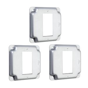 4" Square Decorator Switch Metal Electrical Box Cover,2 Gang Industrial Cover for Exposed Work,1/2”Raised,Galvanized Steel,Easy Installation,3 Pack