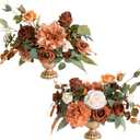 Ling's Moment Terracotta Artificial Flowers with Vase Wedding Table Decor Bouquet Centerpiece Flower Potted for Ceremony Reception Desk Flowers Mantel Archway Aisle, Orange Fake Flowers Set of 2
