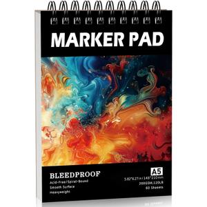 60 Sheets Marker Paper Pad, A5(5.8"x8.3") Marker Paper Sketch Pad, 120lb/200gsm Heavyweight Spiral Sketch Book, Painting Coloring Drawing Paper for Kids Beginners Artists