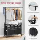 Tajsoon Laundry Sorter Cart with Hanging Clothes Rack, 4 Butler Sorter Basket Organizer, Laundry Hamper Cart with Heavy Duty Rolling Lockable Wheels, Black