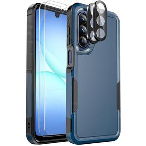 Ezanmull for Samsung Galaxy A17 5G Phone Case, [Military Grade Drop Protection] [Glass Screen Protector + Camera Lens Protector] Non-Slip Shockproof Case (Blue)