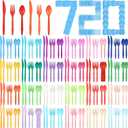 Honeydak 720 Pieces Neon Party Plastic Colorful Silverware Set Rainbow Plastic Utensils Disposable Flatware Cutlery Set Includes 240 Forks, 240 Knives, 240 Spoons for Birthday Wedding Party Dinner