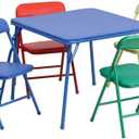 Flash Furniture Mindy Kids 5-Piece set Folding Square Table and Chairs Set for Daycare and Classrooms, Children's Activity Table and Chairs Set, Multicolor (Blue)