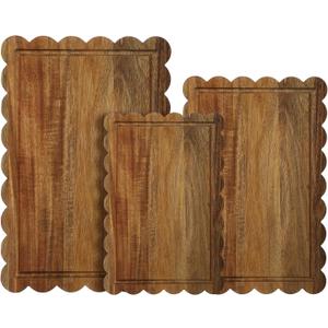 3 Pcs Acacia Wood Scalloped Cutting Boards for Kitchen with Juice Groove Blank Wood Charcuterie Tray for Snack Cheese Appetizers Grazing Platter Engraving Gift Crafts Rustic Wall