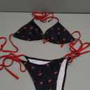 WDIRARA Women's 2 Piece Swimsuit Cherry Print Bikini Set Halter Triangle Bikini Side Tie String Bathing Suits M