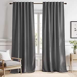 NICETOWN Light Reducing Curtain Panels Window Draperies - (Grey Color) 52x84 inch, 2 Pieces, Insulating Room Darkening Drapes for Bedroom