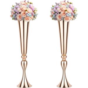 2 Set Rose Gold Vases Centerpieces for Table, Mjkeomo Trumpet Vases 21.9'' Tall Rose Gold Vase for Centerpieces, Table Centerpieces for Party Event, Christmas, Wedding, Valentine's Day