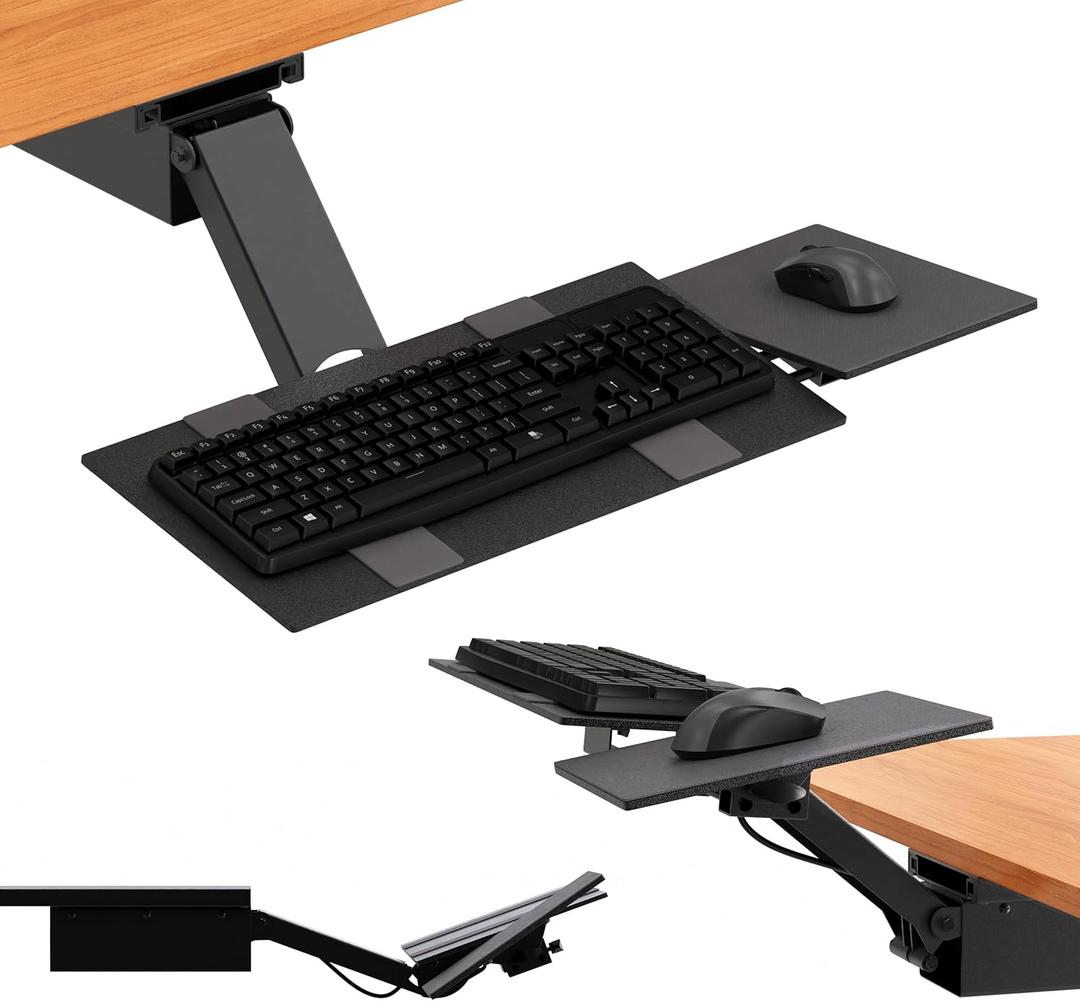 Uncaged Ergonomics KT2-B Under-Desk Adjustable Height And Angle Sit To Stand Up Keyboard Tray With Negative Tilt