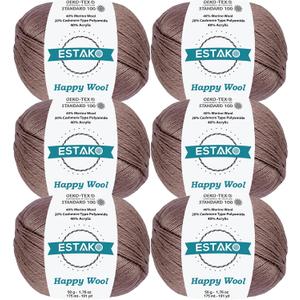 Estako Happy Wool (5 Skeins Pack) 40% Merino Wool 20% Cashmere Type Polyamide 40% Acyrlic Fingering Weight Soft Knitting and Crochet Yarn (6 x 1.76 oz) (6 x 191 yds) (Milky Brown)