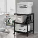 Lerliuo Large Printer Stand with Storage, 23.6"W x 18.9"D x 30.2"H, 5-Adjustable Shelf Heights Mobile 3 Tier Table with Lockable Wheels, Industrial Rolling Printer Cart, Black Stands for Home Office
