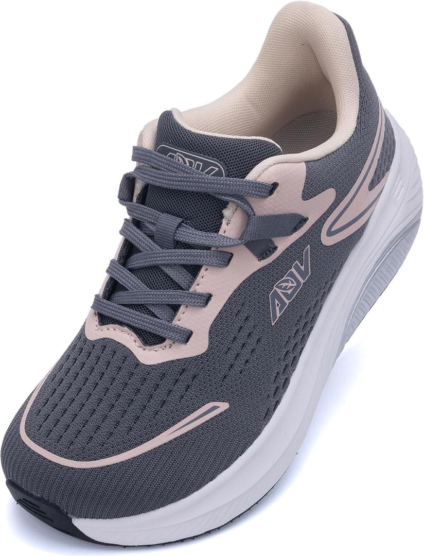 AOV Womens Wide Toe Box Walking Shoes Arch Support Sneakers for Plantar Fasciitis Lightweight Orthotic Tennis Shoes for Outwork Gym, Black Grey, Size 8