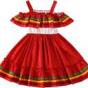 Toddler Girls Mexican Dress Cinco de Mayo Ethnic Dress (Red, 3T)