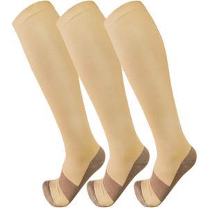 FuelMeFoot 3 Pack Copper Compression Socks - Compression Socks Women & Men Circulation - Best for Medical,Running,Athletic (Large-X-Large, 02 Nude)