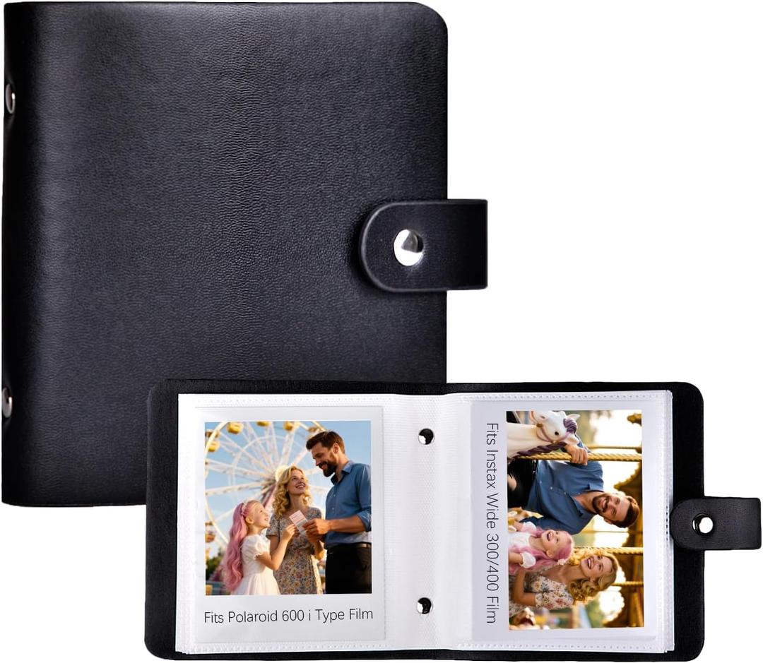 52 Pockets Mini Photo Album Fits Polaroid 600/i-Type/SX-70 Instant Film & Fujifilm Instax Wide 300/400 Instant Photos,PU Leather Cover 3.5x4.25 Inch Pictures Book (Black)