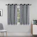 Black Curtains 45 Inch Length 2 Panels Set Short Cute Blackout Curtain for Girls Room Decor Star Cutout Aesthetic Nursery Drapes Double Layer with Lace Sheer Overlay
