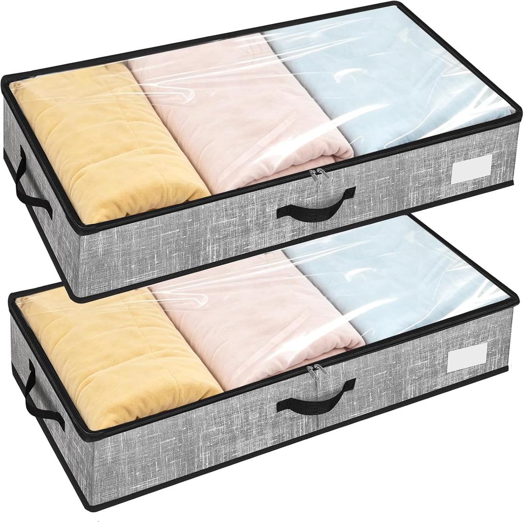 2 Pack Under Bed Storage Containers Ex-thick Solid Underbed Storage Bins