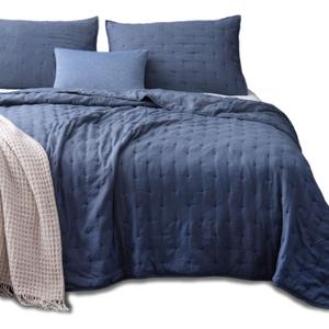 KASENTEX Ultra Soft Quilt-Coverlet-Bedspread-Blanket-Set Machine Washable, Lightweight, All Season, Nostalgic Design - Solid Color Bedding Sets (King Size + 2 Pillow Case Shams, Blue)