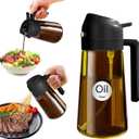 YARRAMATE 16oz/470ml Light Blocking Oil Sprayer for Cooking with Stickers, Food-Grade 2 in 1 Olive Oil Dispenser Bottle for Kitchen, Premium Dark Amber Glass Oil Bottle for Air Fryer, BBQ (Black)