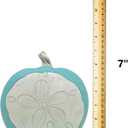 White and Turqoise Coastal Pumpkin Home Decor, Fall Beach Wedding Decoration with Cute Faux Sand Dollar Seashell, 6.75 x 3.25 x 7 inch