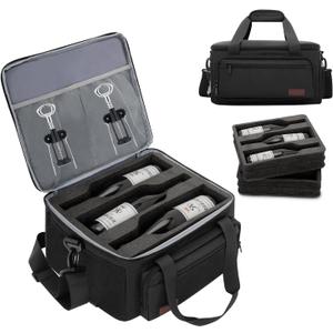 6 Bottles Wine Bag for Travel, Wine Suitcase with Double-Layer Shock-Absorbing Foam, Protective Carrier for Airplane Travel, 6 Bottles Carrying Bag for Travel & Camping, Holidays Gift for Wine Lovers