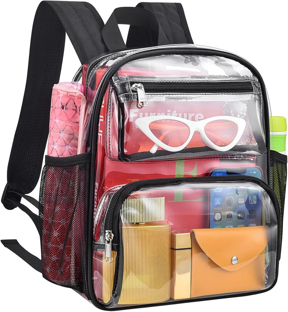 MAY TREE Clear Backpack Stadium Approved for Women and Men, Clear Bag for Stadium Events, Transparent bag for Concert Sporting Festival, Black (Medium)