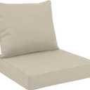 Favoyard Outdoor Seat Cushion Set 22 x 22 Inch Waterproof & Fade Resistant Patio Furniture Cushions with Removable Cover Deep Seat & Back Cushion with Tie Straps for Chair Sofa Couch (Beige)