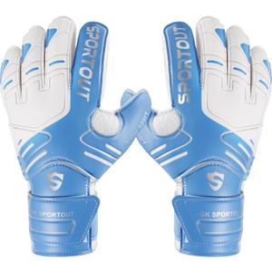 Sportout Youth&Adult Goalie Goalkeeper Gloves, Strong Grip for The Toughest Saves, with Finger Spines to Give Splendid Protection to Prevent Injuries 3 Colors (Blue, 9)